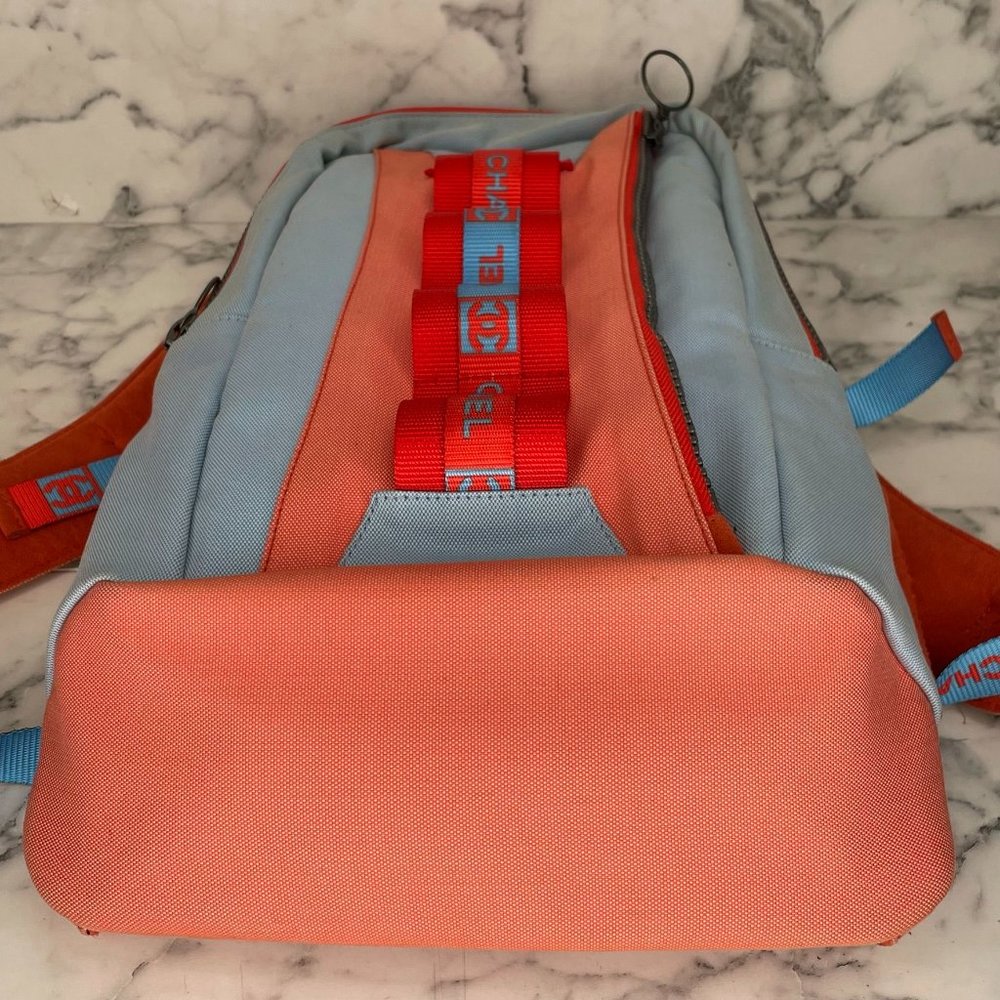 CHANEL Vintage 2002 Sport Blue & Coral Canvas Backpack - Picture 7 of 13